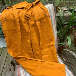 Ladies wide leg linen pants, mustard colored